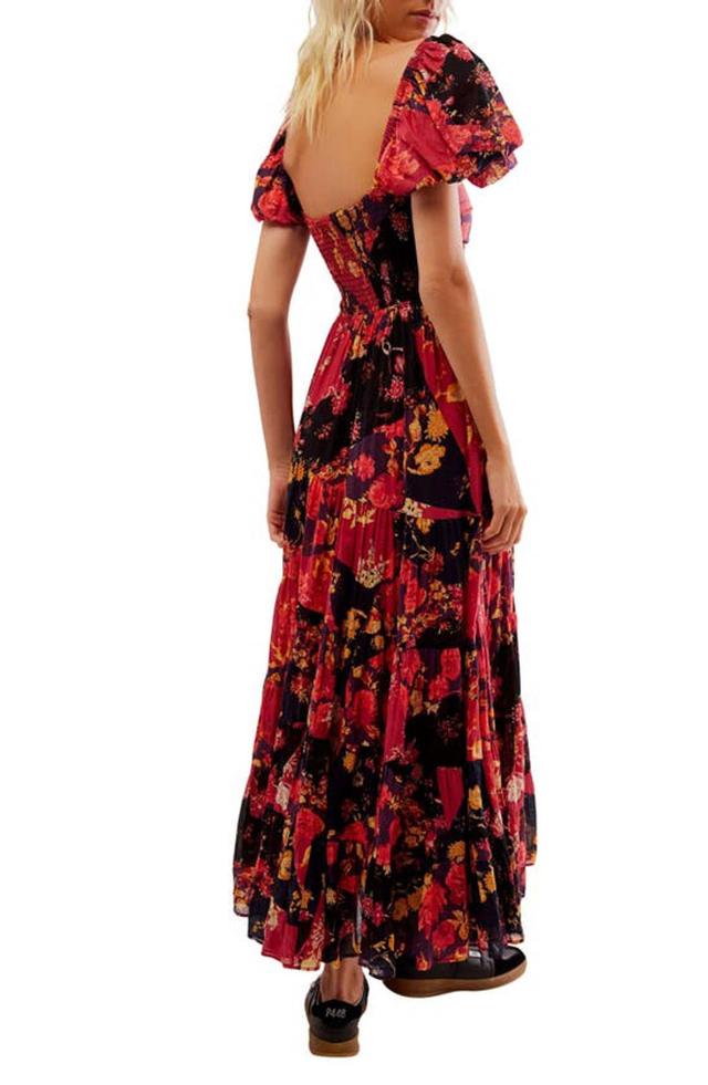 Sundrenched Floral Tiered Maxi Sundress In Dark Red Combo Product Image