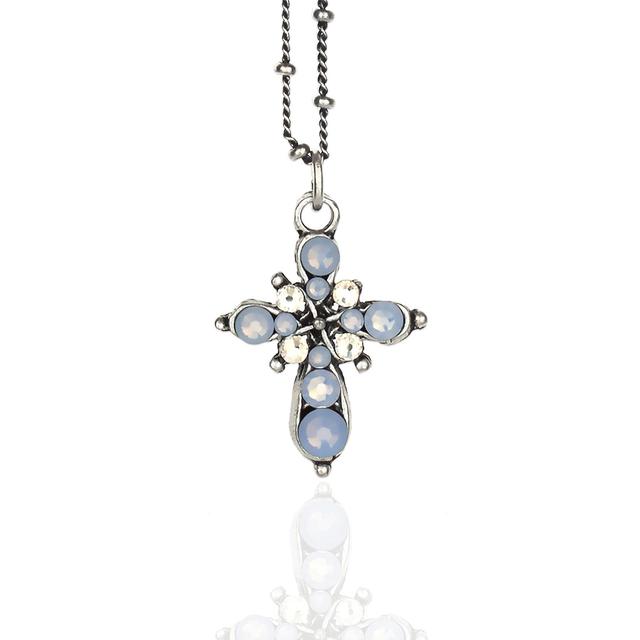 Air Blue Opal Mini Cross Pendant Necklace Product Image