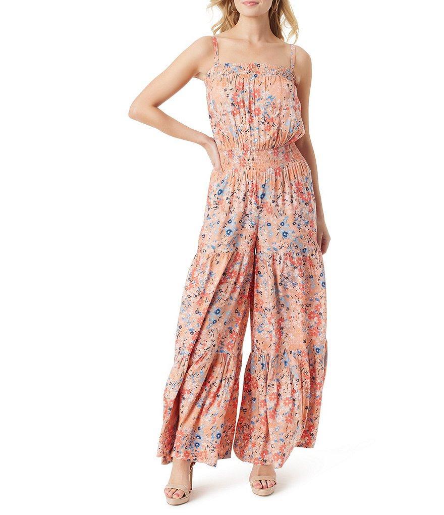 Jessica Simpson Devyn Ditsy Floral Print Wide Leg Tiered Jumpsuit Product Image