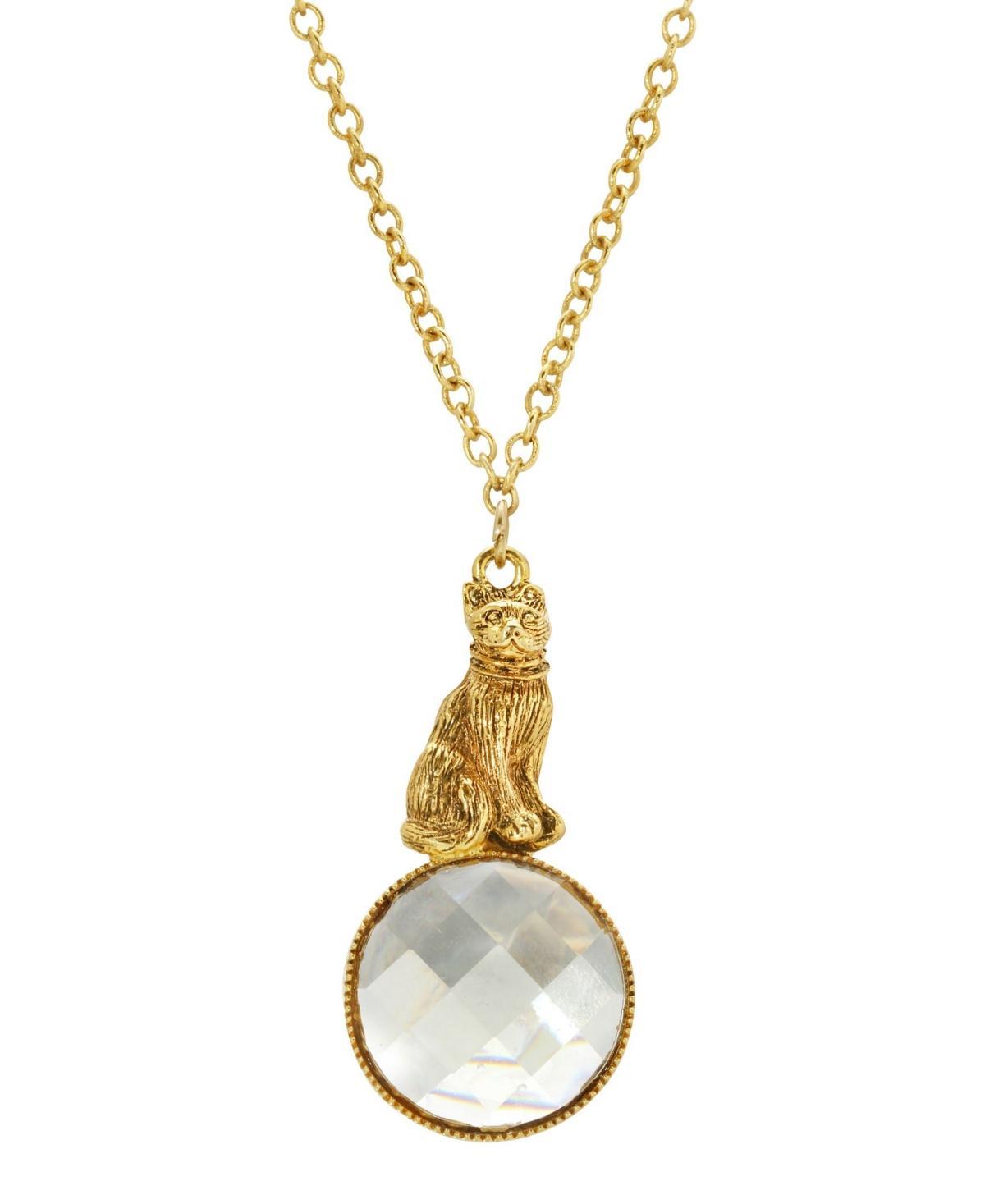 1928 Gold Tone Goldstone Cat Pendant Necklace, Womens Product Image