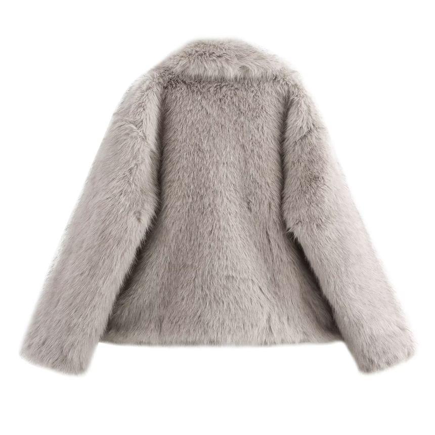 Lapel Collar Fluffy Button Jacket Product Image