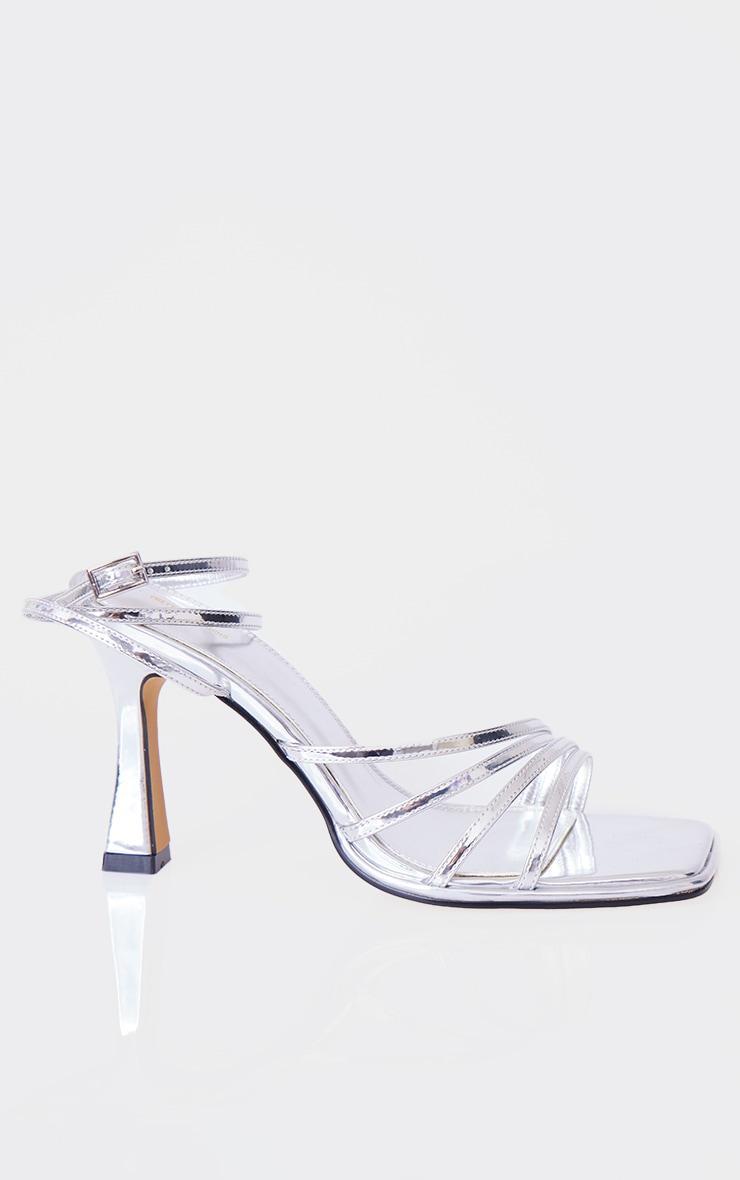 Silver Wide Fit PU Strappy Ankle Strap High Stiletto Heeled Sandals Product Image