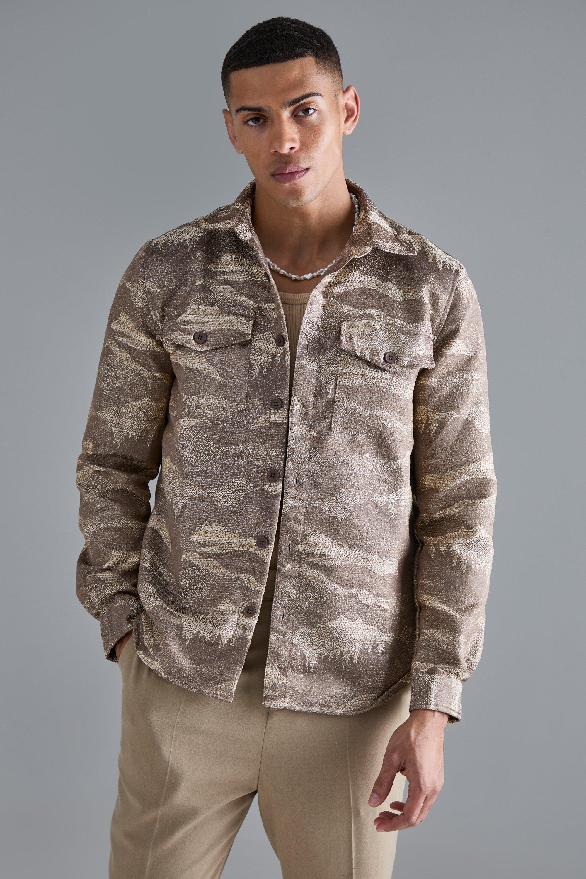 Boucle Tonal Camo Patch Pocket Overshirt | boohooMAN USA Product Image