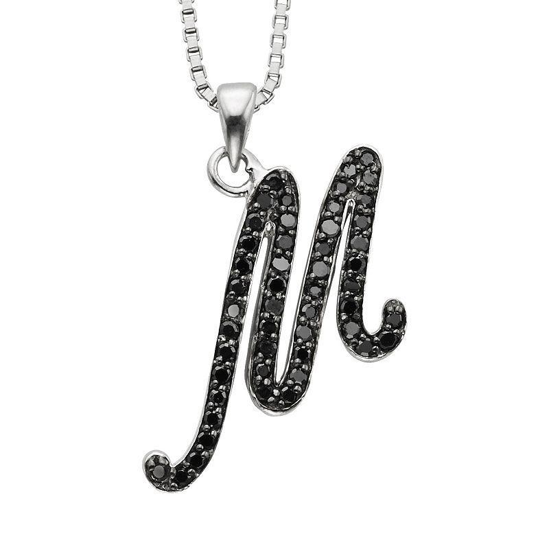 Jewelexcess Sterling Silver 1/4-ct. T.W. Black Diamond Initial Pendant, Womens Product Image