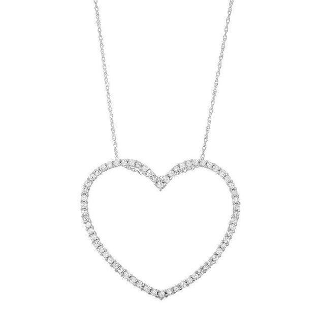 10k White Gold 1 Carat T.W. Diamond Heart Pendant Necklace, Womens Product Image