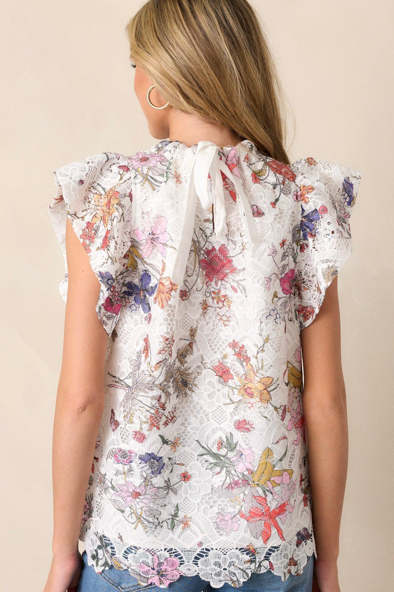 Flora Fauna White Multi Floral Lace Top Product Image