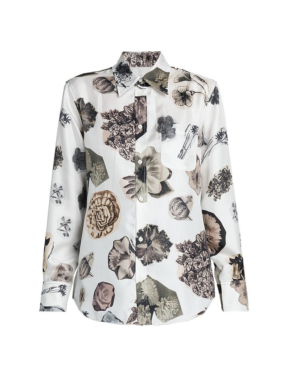 Womens Printed Silk Button-Front Shirt Product Image