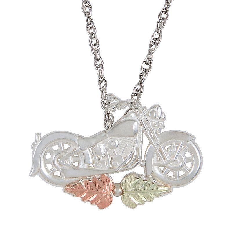 Black Hills Gold Tri-Tone Motorcycle Pendant Necklace in Sterling Silver, Womens Product Image