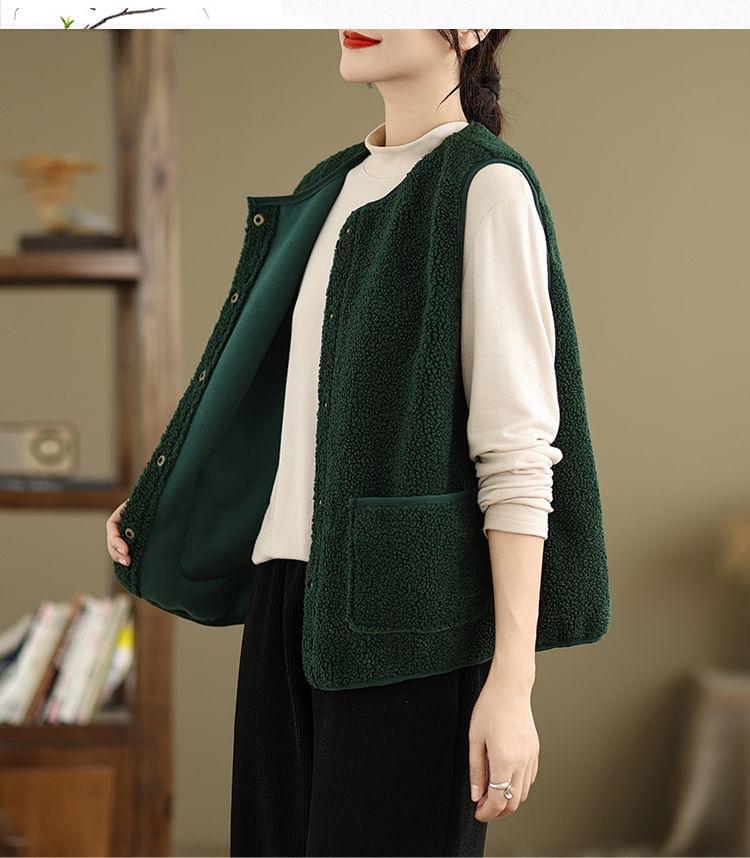 Plain Faux Shearling Single-Breasted Vest Product Image