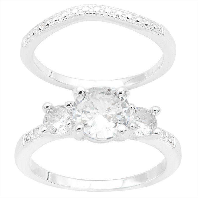 City Luxe Silver Tone Cubic Zirconia Duo Engagement Ring Set, Womens Silver Tone Clear Product Image