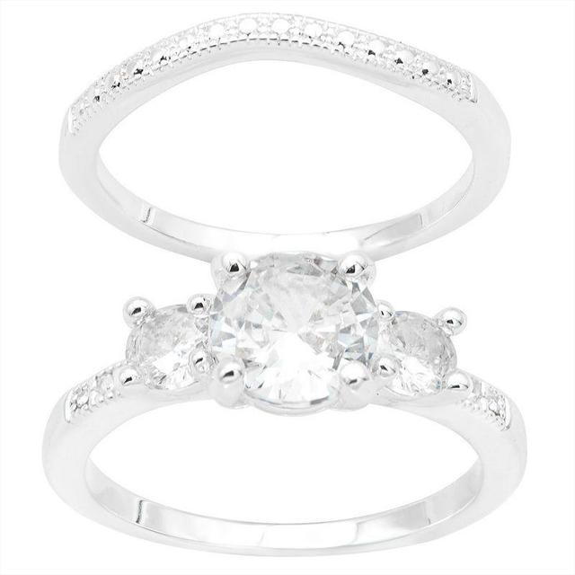 City Luxe Silver Tone Cubic Zirconia Duo Engagement Ring Set, Womens Silver Tone Clear Product Image