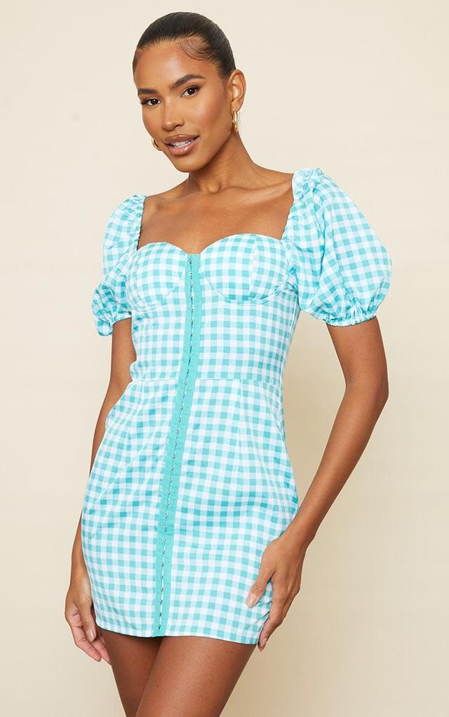 Mint Gingham Corset Floaty Sleeve Bodycon Dress Product Image