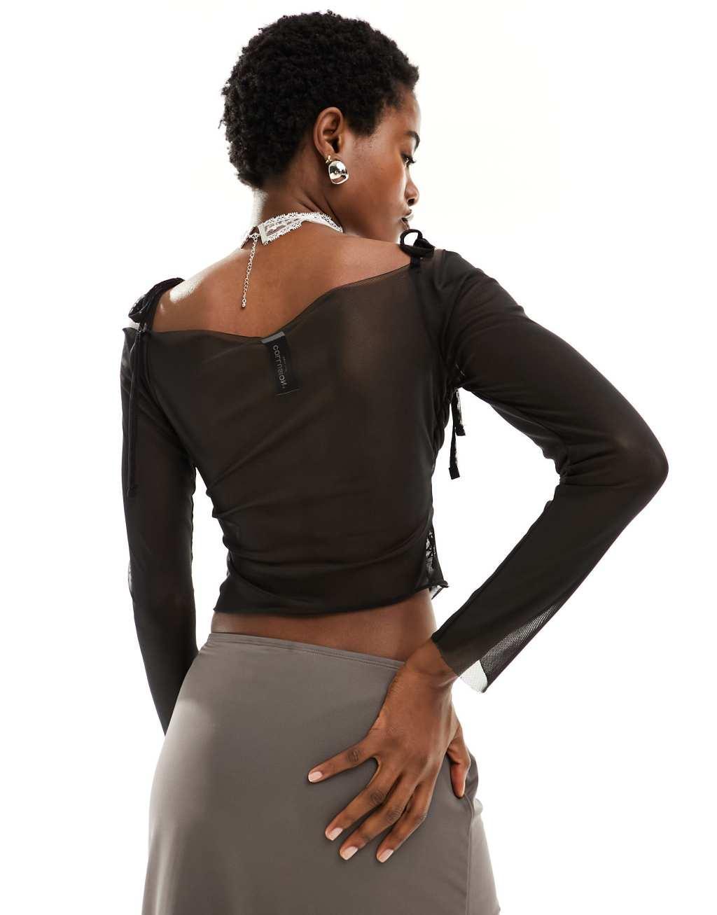 COLLUSION mesh ballet wrap around long sleeve top Product Image