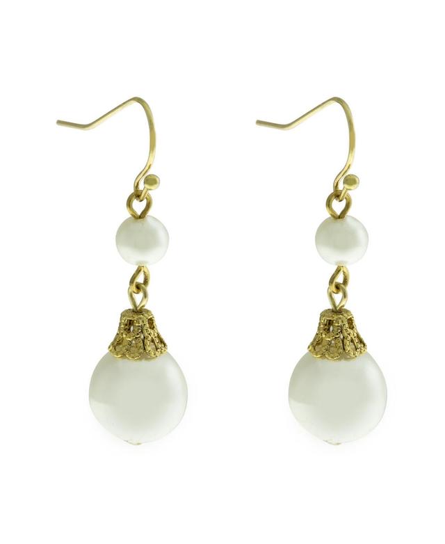 1928 Silver Tone Double Simulated Pearl Drop Earrings, Womens, White Product Image