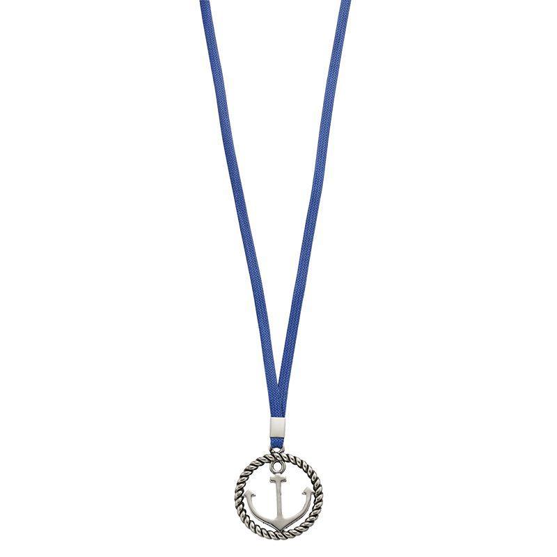 Mens Stainless Steel & Blue Cord Anchor Pendant Necklace Product Image