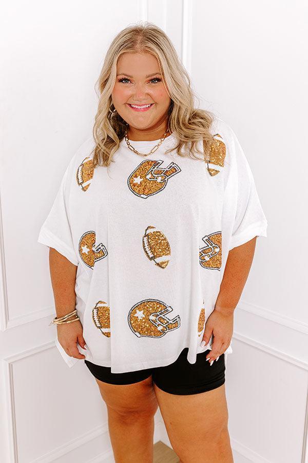 Game Day Charm Sequin Oversized Tee in White Curves Product Image