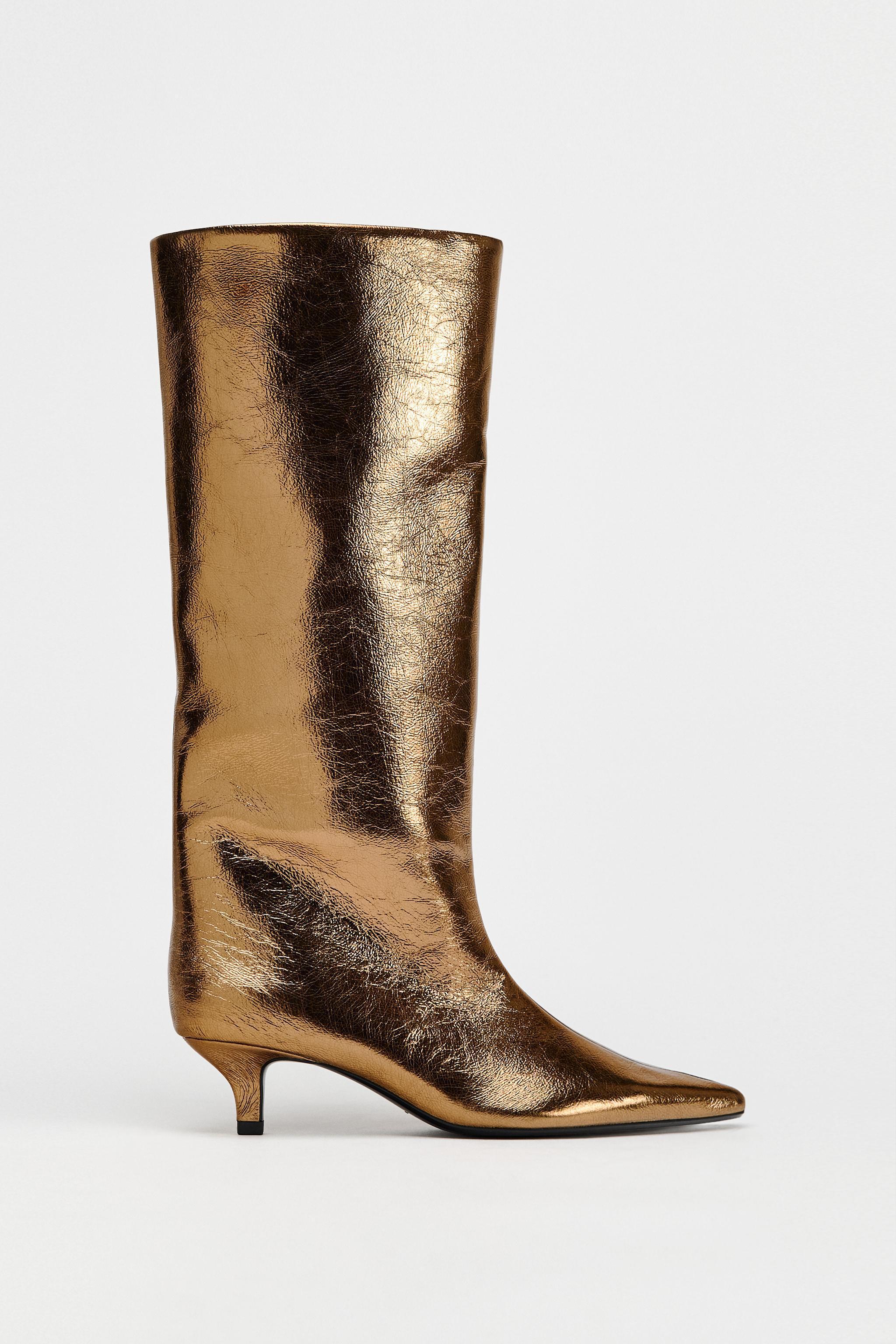 KITTEN HEEL METALLIC EFFECT BOOTS Product Image