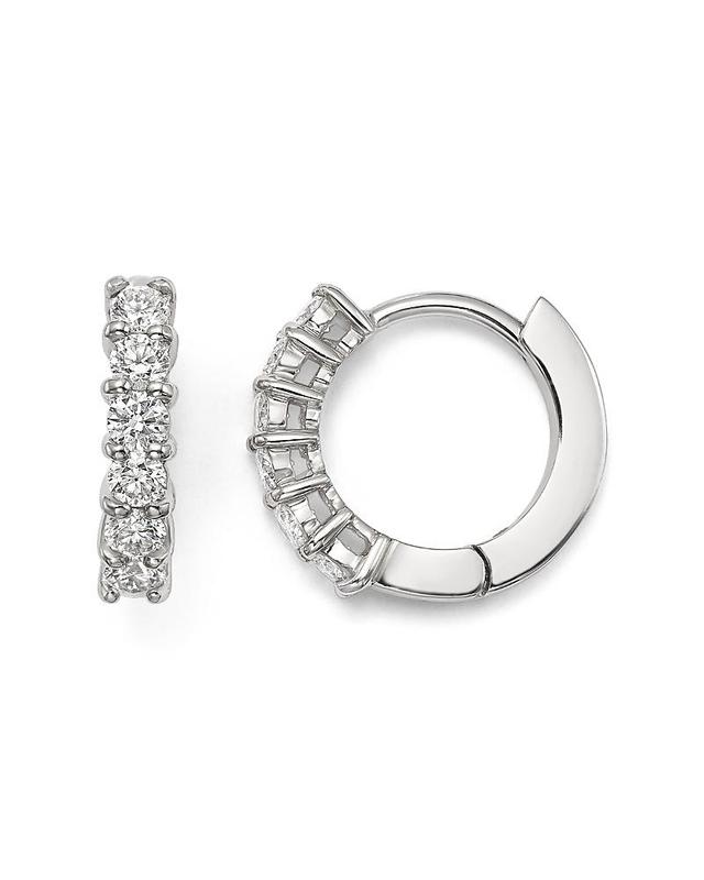 Womens 18K White Gold & 0.70 TCW Diamond Huggie Hoop Earrings/13MM Product Image