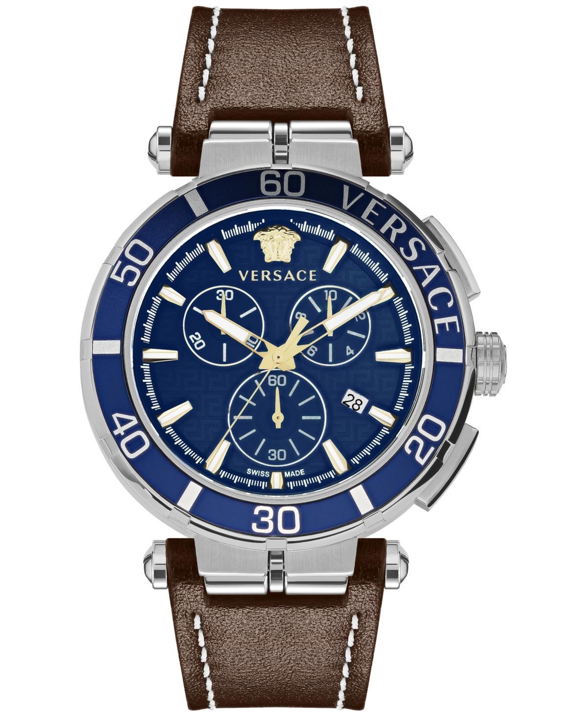 Versace Greca Chronograph Leather Strap Watch, 45mm Product Image