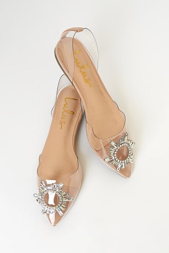 Myral Light Nude Rhinestone Pointed-Toe Flats Product Image