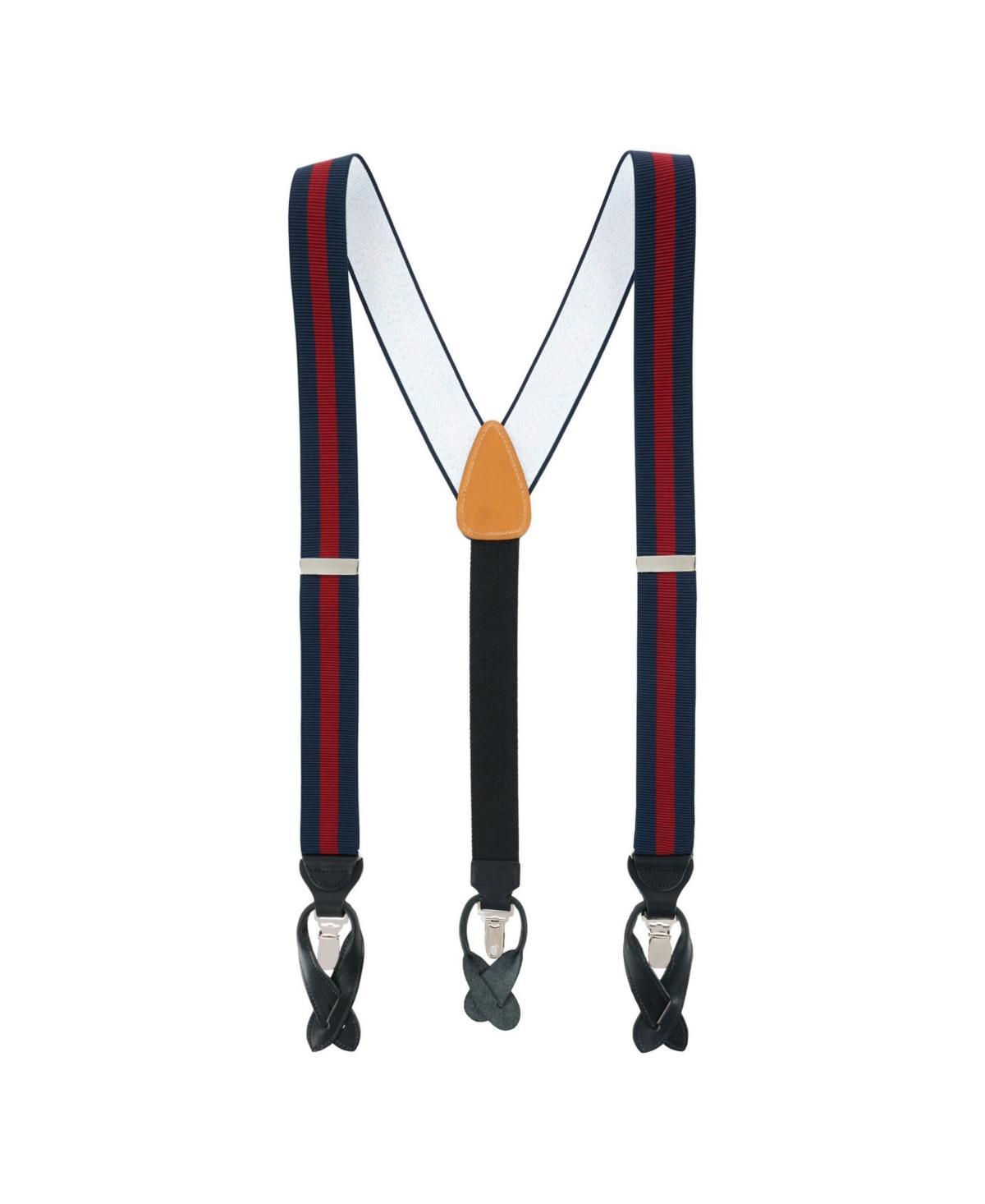 Trafalgar Mens Oliver Stripe Convertible Suspenders - Navy Product Image