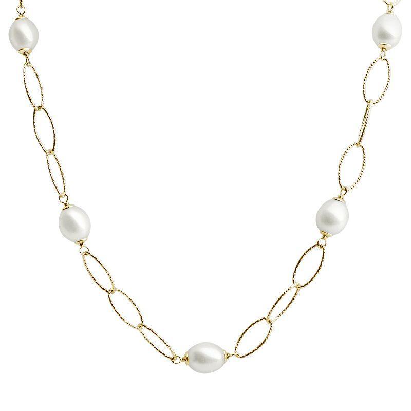 PearLustre by Imperial 14k Gold Over Silver Freshwater Cultured Pearl Station Necklace, Womens Gold Tone Product Image