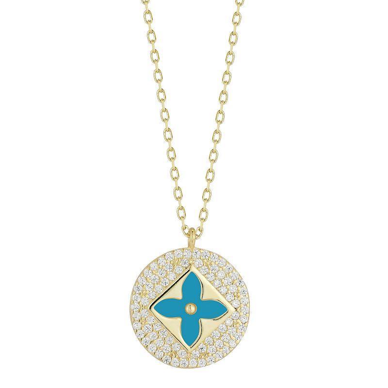 Sunkissed Sterling Sterling Silver Cubic Zirconia Clover Pendant Necklace, Womens Gold Tone Turquoise Product Image