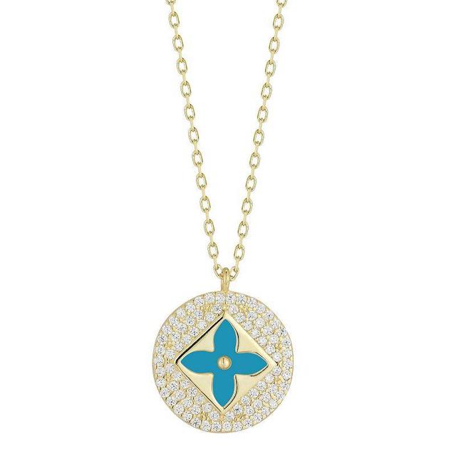 Sunkissed Sterling Sterling Silver Cubic Zirconia Clover Pendant Necklace, Womens Gold Tone Turquoise Product Image