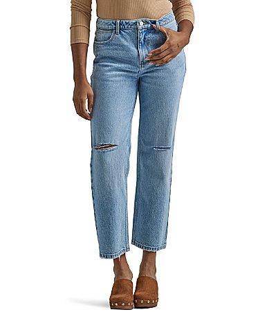 Wrangler High Rise Distressed Crop Straight Jeans Product Image