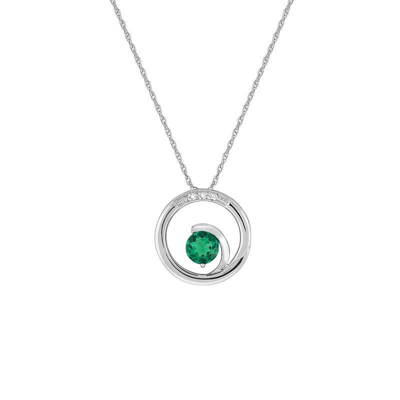 10k White Gold Lab-Created Emerald & Diamond Accent Pendant Necklace, Womens 10k Gold Product Image