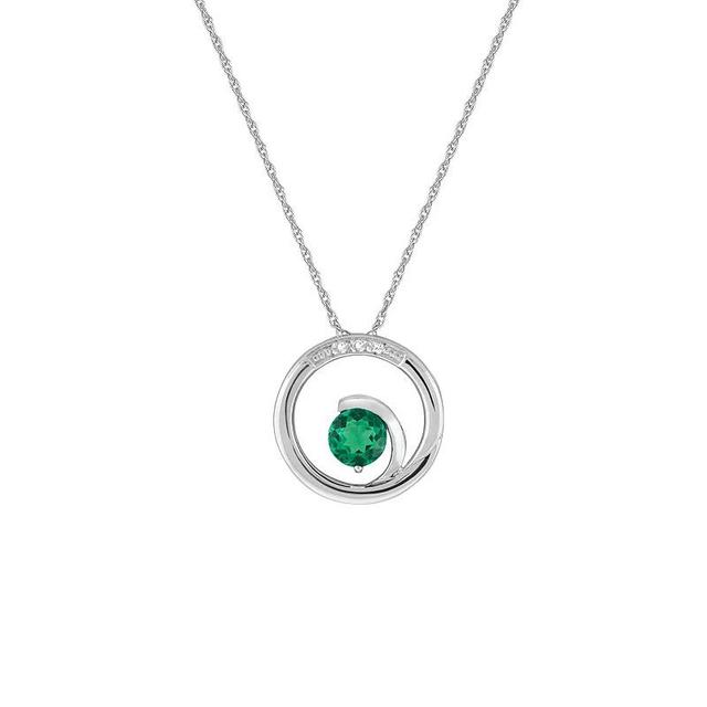 10k White Gold Lab-Created Emerald & Diamond Accent Pendant Necklace, Womens 10k Gold Product Image