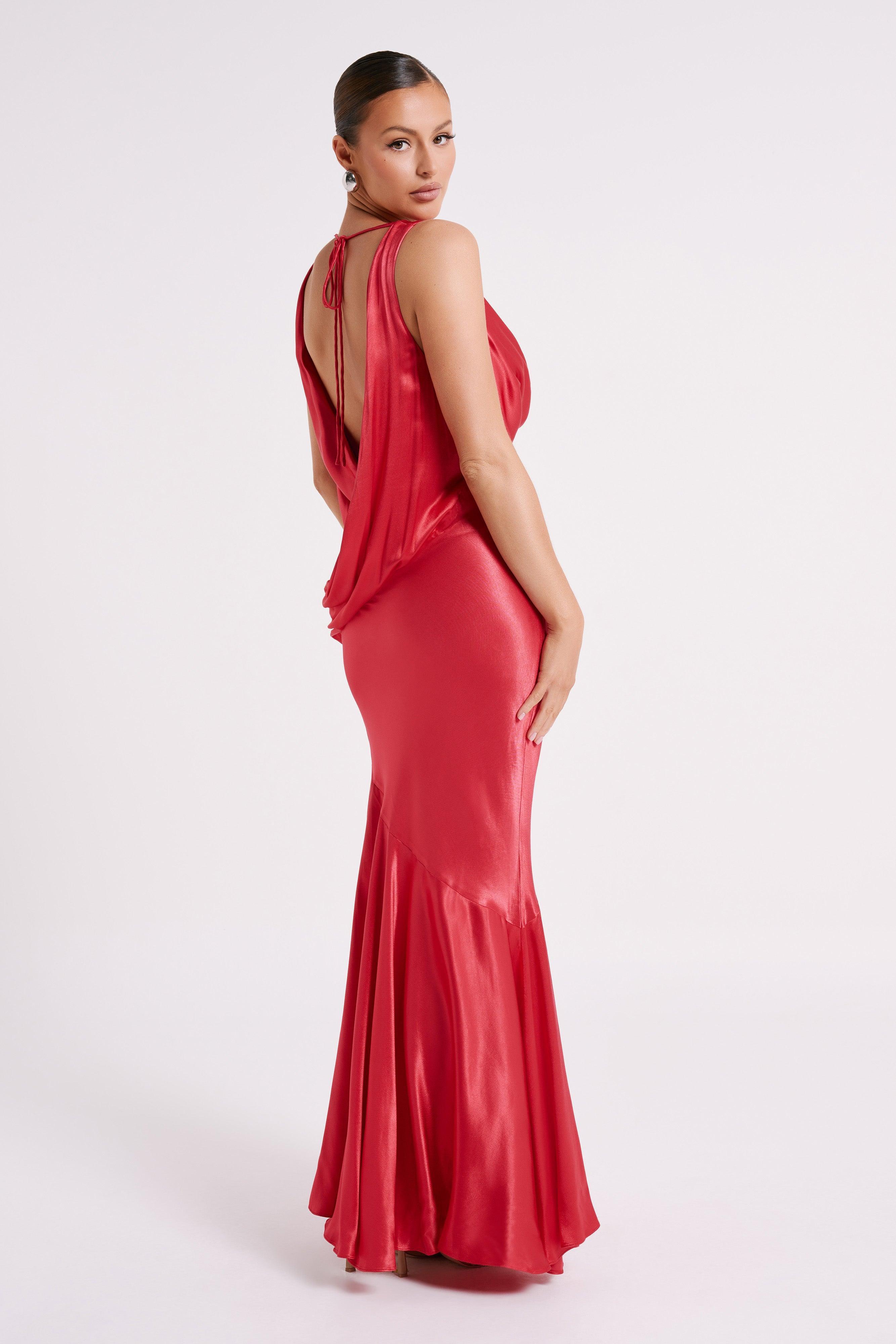 Ellison Satin Cowl Gown - Red Product Image