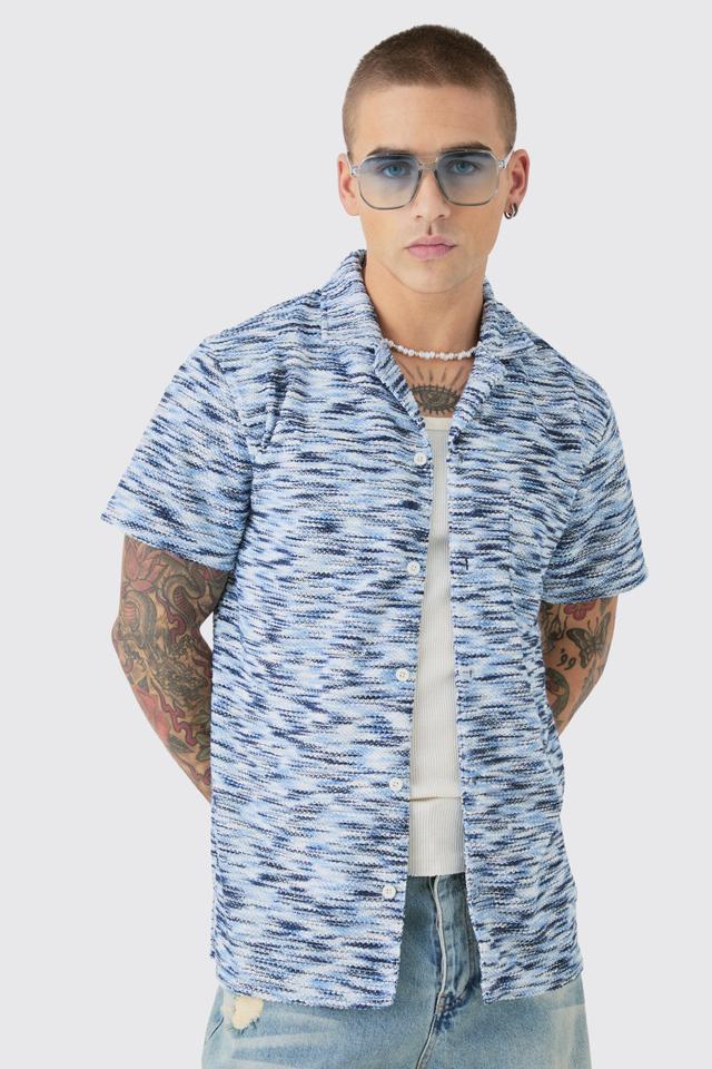 Dropped Soulder Boucle Slub Revere Shirt | boohooMAN USA Product Image