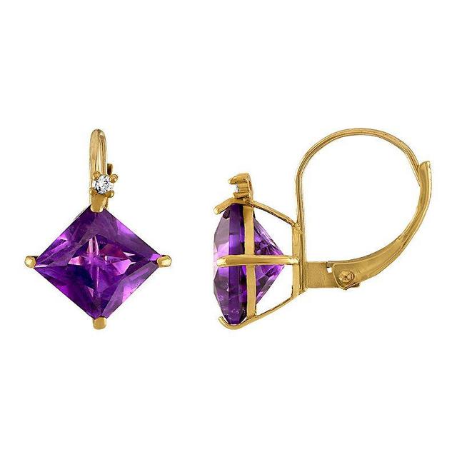 Tiara 10k Gold Amethyst & Diamond Accent Leverback Earrings, Womens, Yellow Product Image