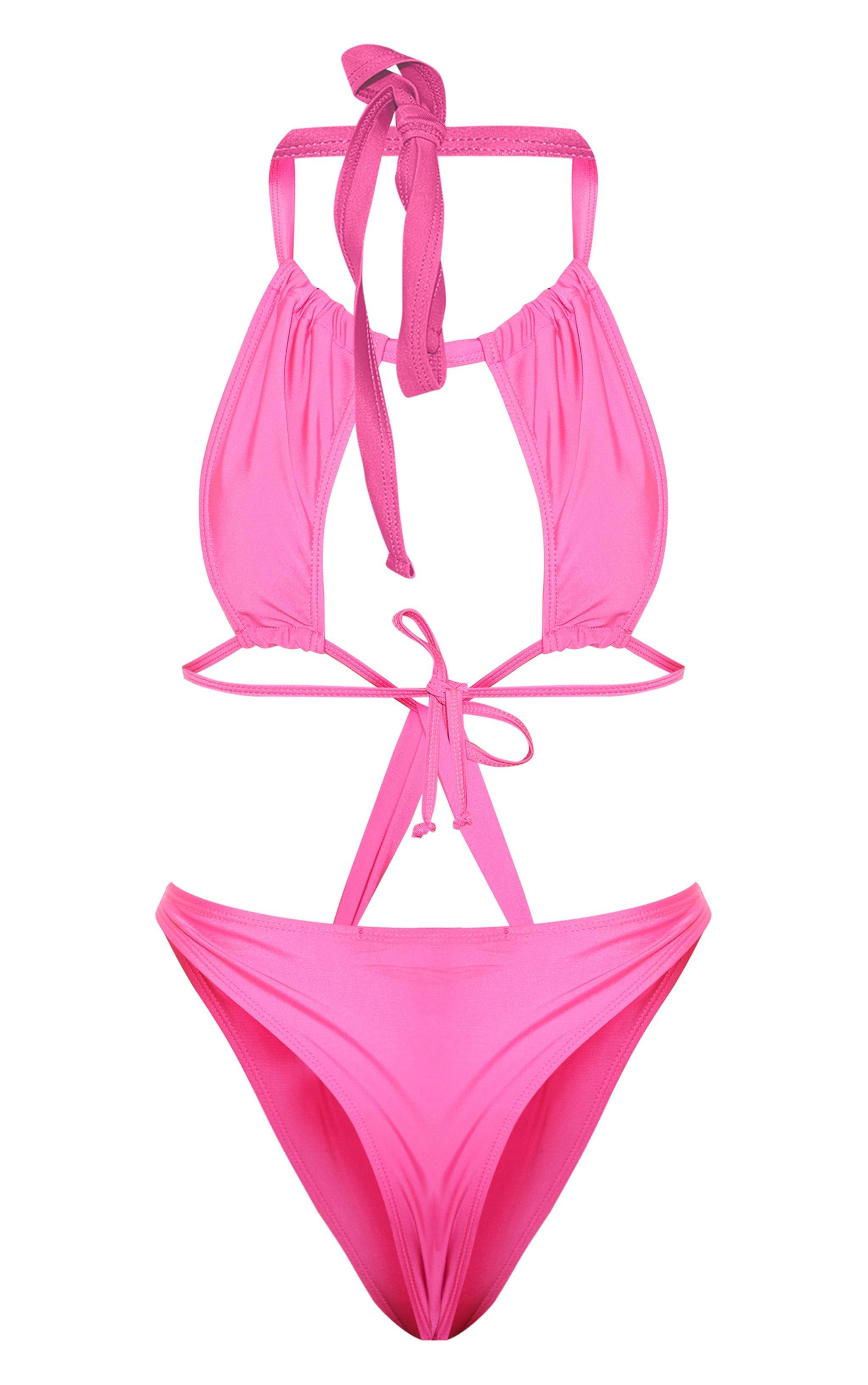 Hot Pink Halter Neck Cut Out Swimsuit Product Image