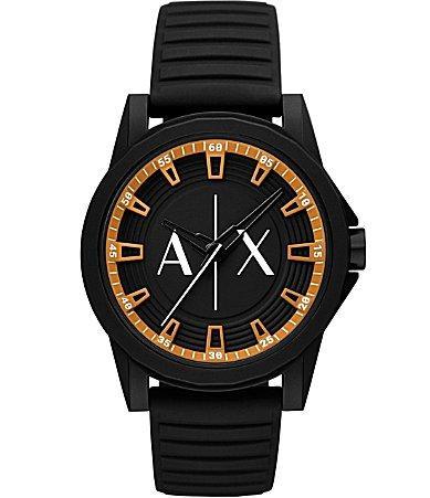 Armani Exchange Mens Banks Rd. Three-Hand Black Silicone Strap Watch Product Image