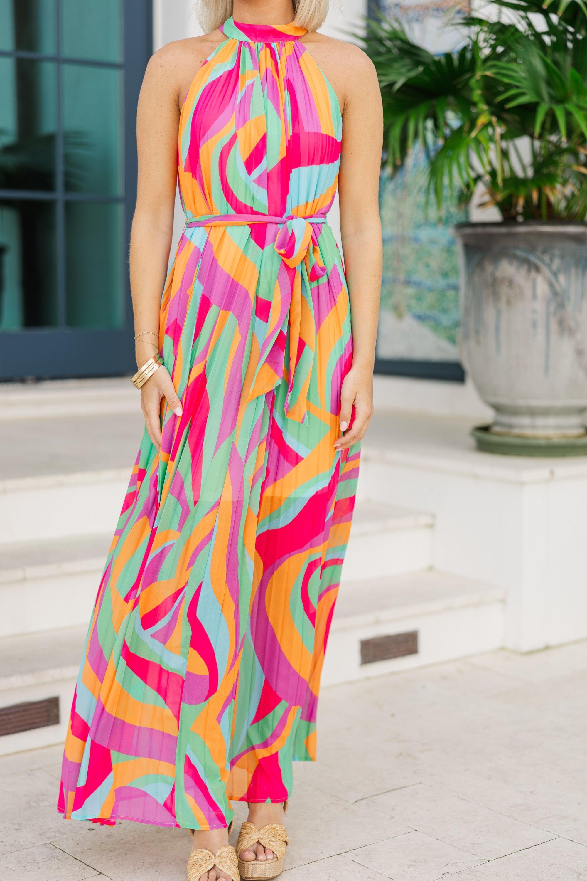 Stand Out Fuchsia Pink Abstract Maxi Dress Female Product Image