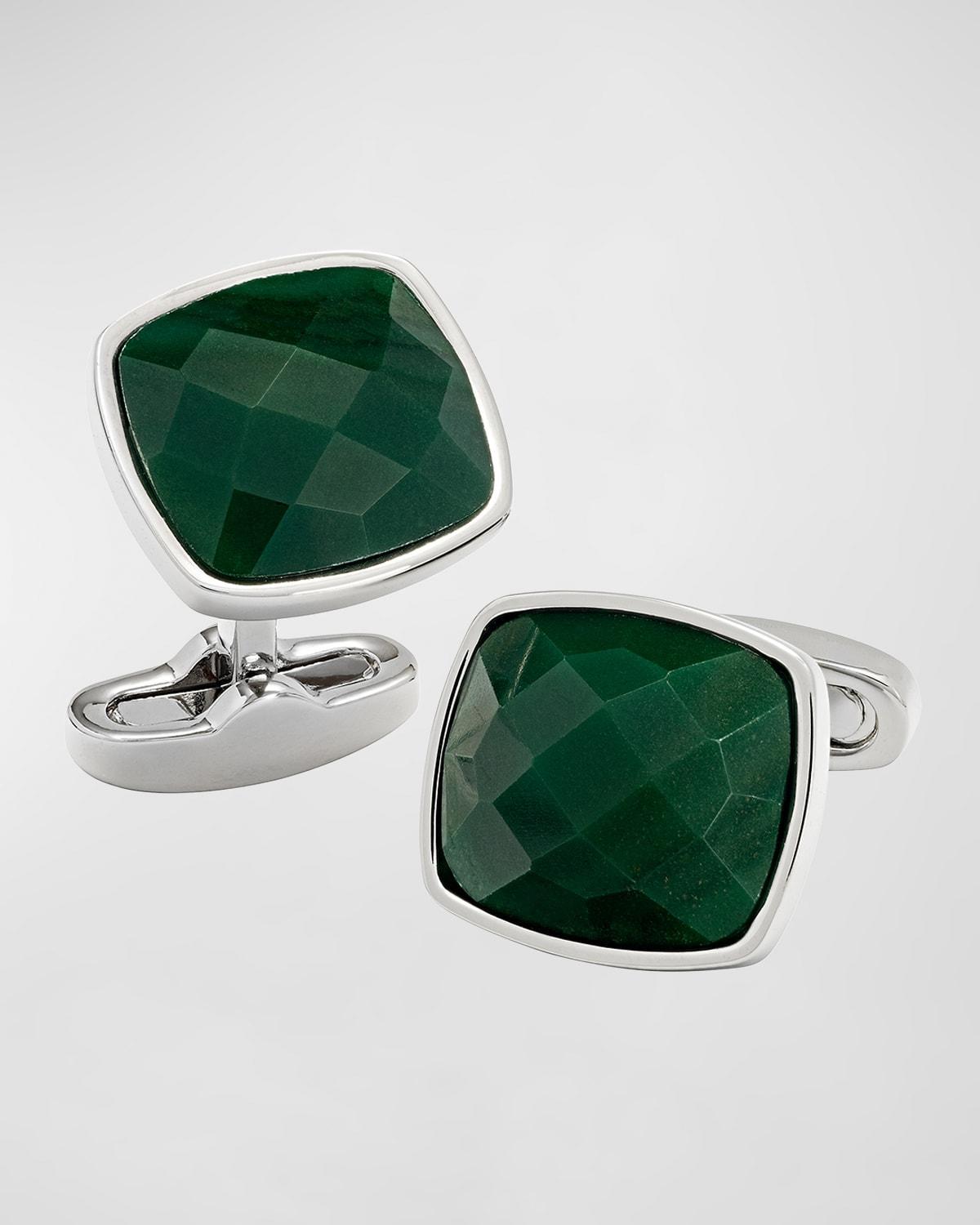 Mens Square Green Faceted Stone Cufflinks Product Image