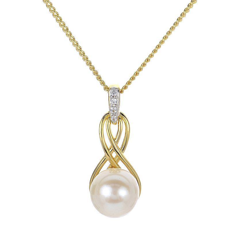 PearLustre by Imperial 14k Gold Over Silver Two Tone Freshwater Cultured Pearl & Lab-Created White Sapphire Drop Necklace, Womens Yellow Product Image