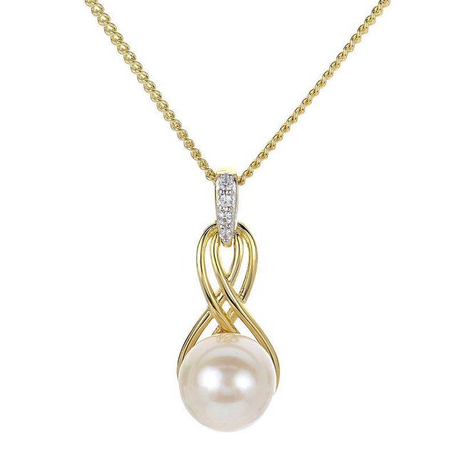 PearLustre by Imperial 14k Gold Over Silver Two Tone Freshwater Cultured Pearl & Lab-Created White Sapphire Drop Necklace, Womens Yellow Product Image