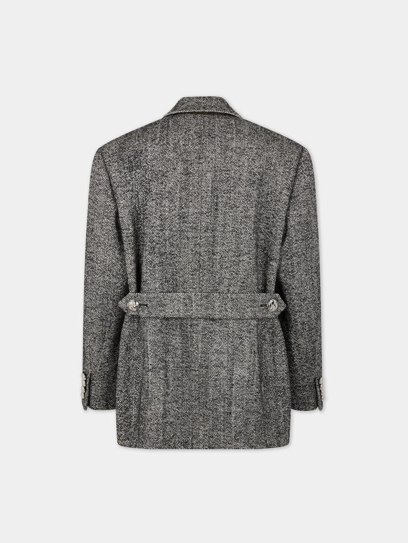 LONG BLAZER IN HERRINGBONE WOOL Product Image