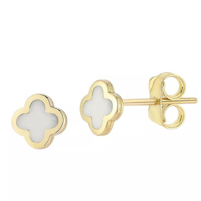 LUMINOR GOLD 14k Gold Enamel Clover Stud Earrings, Womens, White Product Image