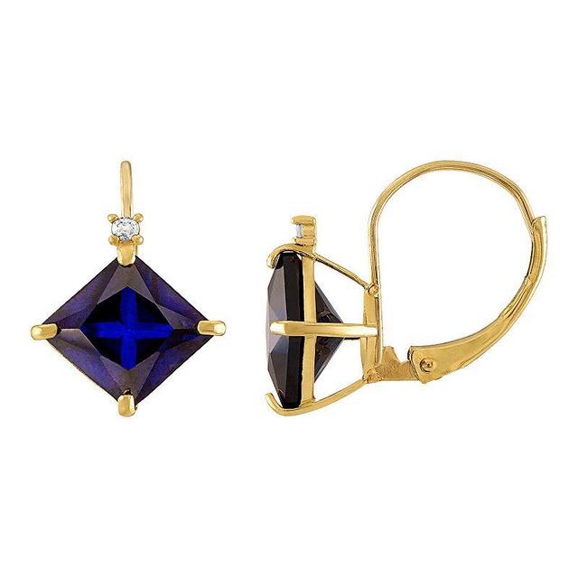 Tiara 10k Gold Lab-Created Sapphire & Diamond Accent Leverback Earrings, Womens Product Image