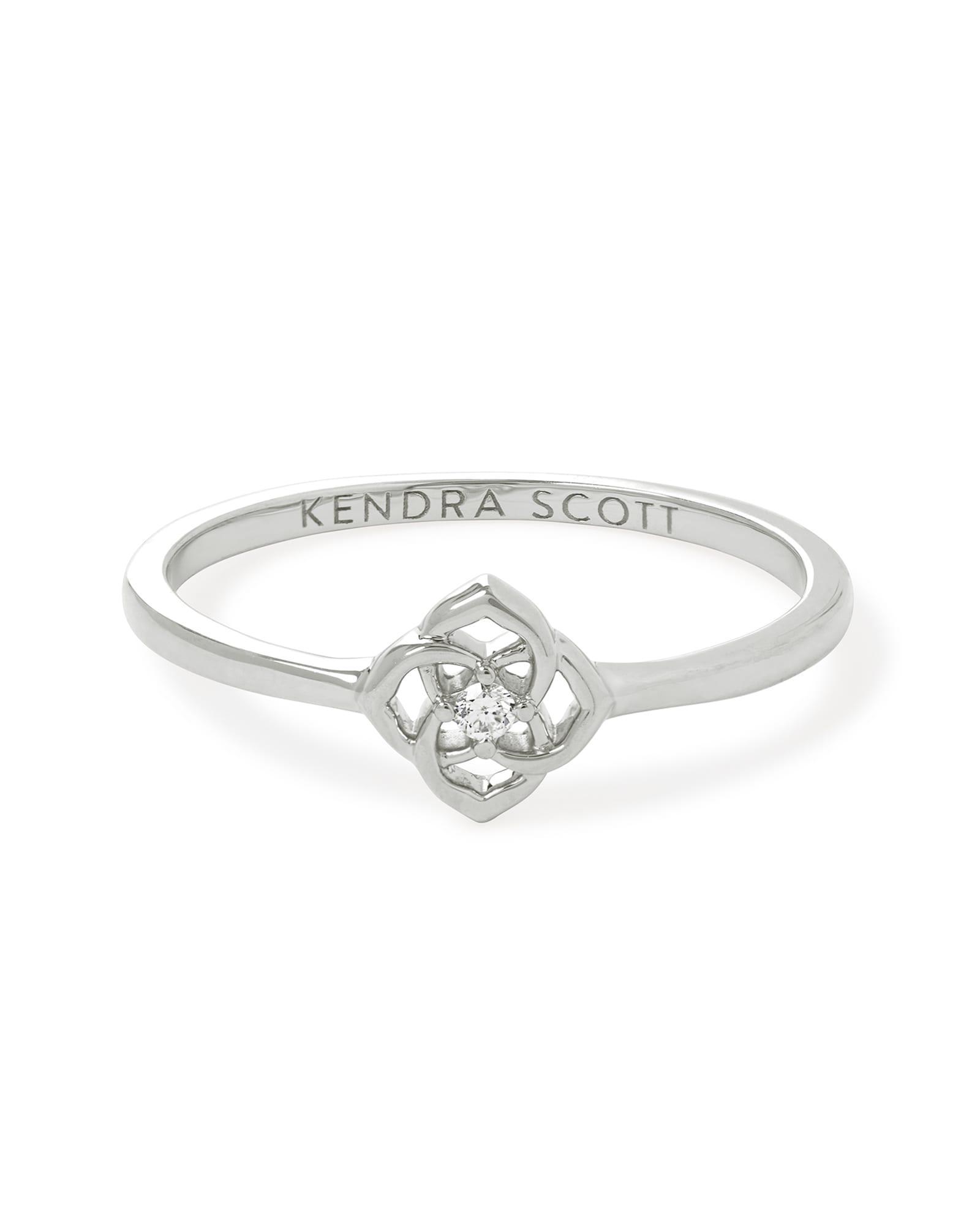 Kendra Scott Fleur 14k White Gold Band Ring in White Diamond | Diamonds | Size 7 Product Image