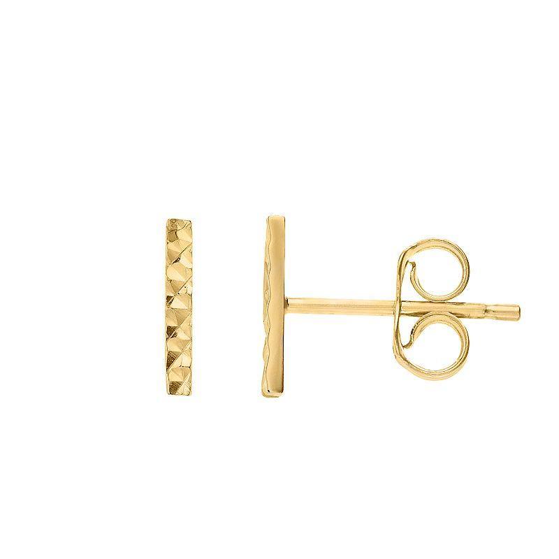 14k Gold Textured Bar Stud Earrings, Womens, Yellow Product Image