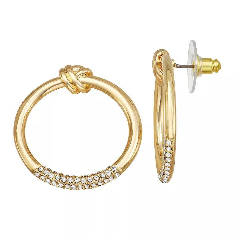 Nine West Gold Tone Simulated Crystal Knotted Doorknocker Earrings, Womens, Clear Product Image