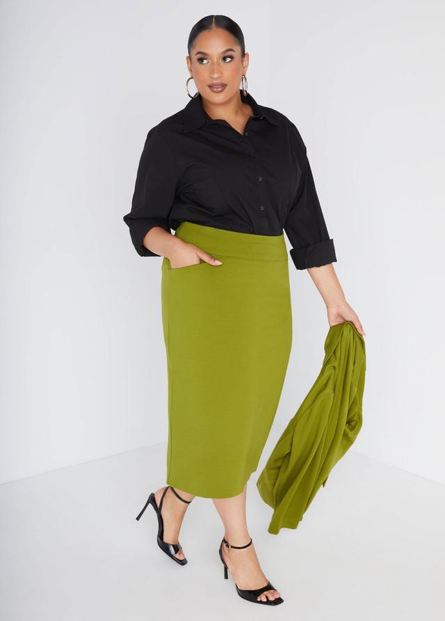 Plus Size Ponte Pencil Midi Skirt Ashley Stewart Product Image