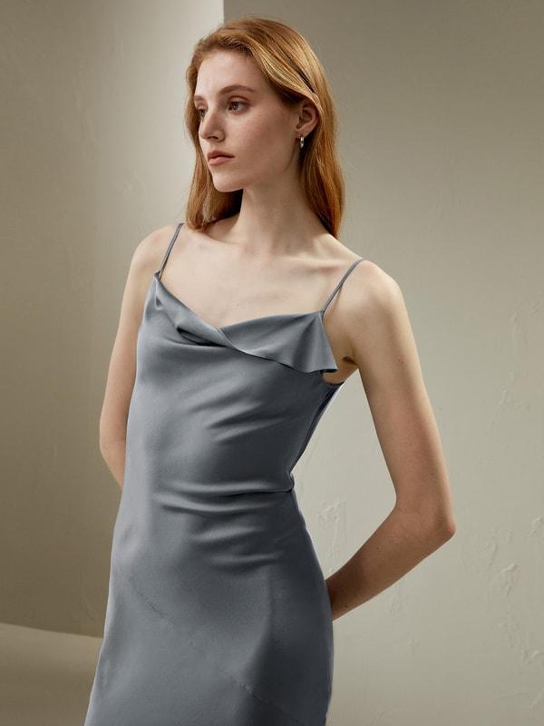 Cowl Neck Oblique-layered Silk Dress Product Image