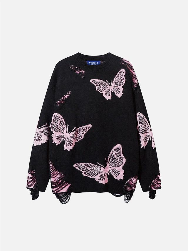 Aelfric Eden Butterfly Jacquard Distressed Sweater Product Image