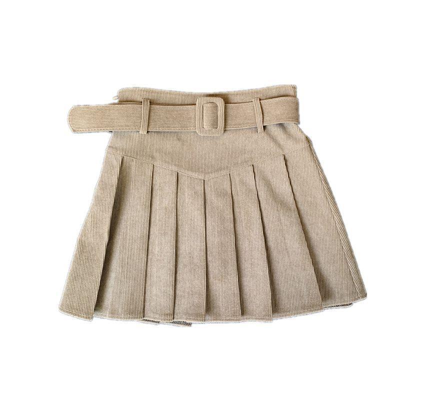 Plain Pleated Corduroy  A-Line Skirt Product Image